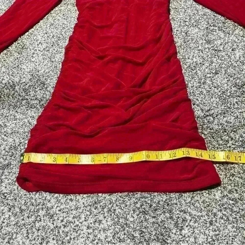 PRETTYGARDEN Women’s SZ S Red Sheer Sleeves Ruched Bodycon Dress - Picture 3 of 11